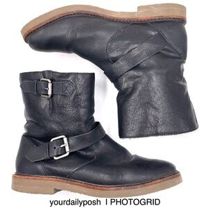 Madewell black leather Casey shearling lined moto engineer boots US women’s 7.5